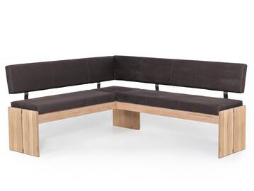 SIRION Eckbank mit Truhe aus Eiche, Material Massivholz/Bezug Mikrofaser 147 x 167 cm | dunkelbraun