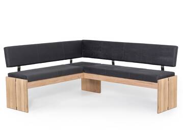 SIRION Eckbank mit Truhe aus Eiche, Material Massivholz/Bezug Mikrofaser 167 x 224 cm | dunkelgrau