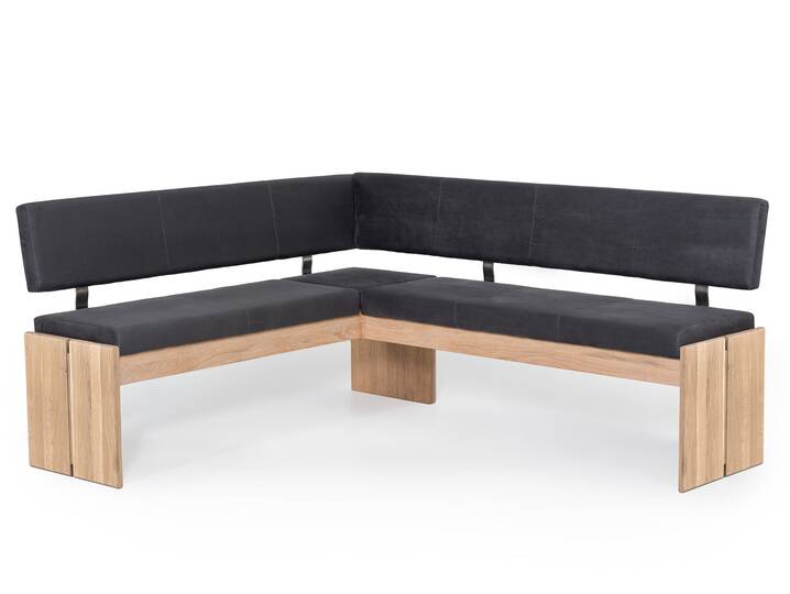 SIRION Eckbank mit Truhe aus Eiche, Material Massivholz/Bezug Mikrofaser 167 x 224 cm | dunkelgrau
