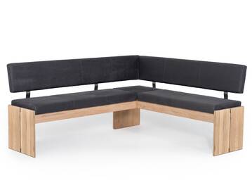 SIRION Eckbank mit Truhe aus Eiche, Material Massivholz/Bezug Mikrofaser 167 x 147 cm | dunkelgrau