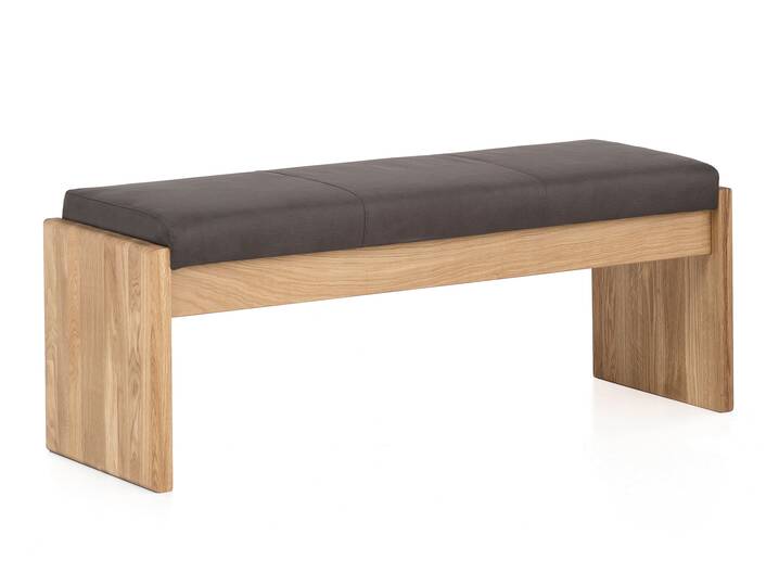 SIRION Sitzbank/Truhenbank aus Eiche, Material Massivholz/Bezug Mikrofaser 130 cm | ohne Rückenlehne | dunkelbraun