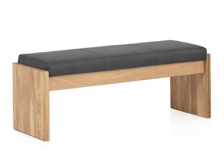SIRION Sitzbank/Truhenbank aus Eiche, Material Massivholz/Bezug Mikrofaser 150 cm | ohne Rückenlehne | dunkelgrau