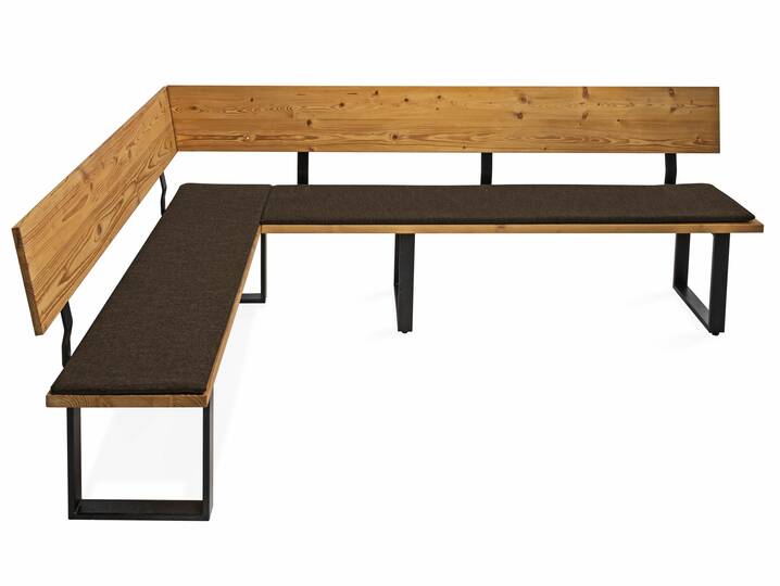 CURBY Eckbank, rustikale Altholzoptik, Material Massivholz, Fichte gebürstet 167 x 224 cm | natur | inklusive Sitzkissen braun