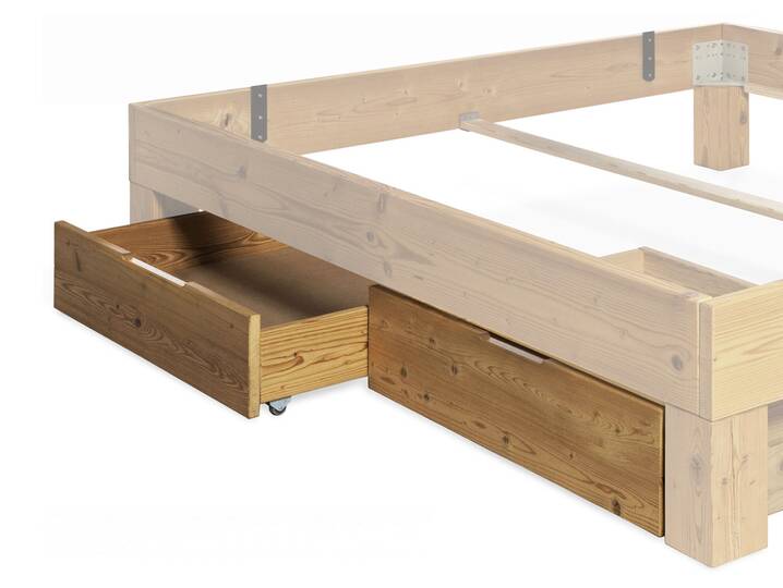 CURBY 2er Set Bettschubladen für 4-Fuß-Bett, Material Massivholz, Thermo-Fichte NATUR 