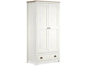 TRICO Kleiderschrank / Drehtürenschrank, Material Massivholz, Kiefer weiss/eichefarbig 2-türig
