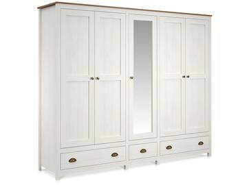 TRICO Kleiderschrank / Drehtürenschrank, Material Massivholz, Kiefer weiss/eichefarbig 5-türig