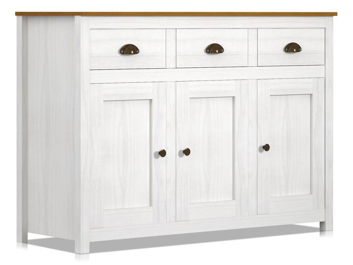 TRICO Sideboard, 3 Türen, Material Massivholz, weiss/eichefarbig