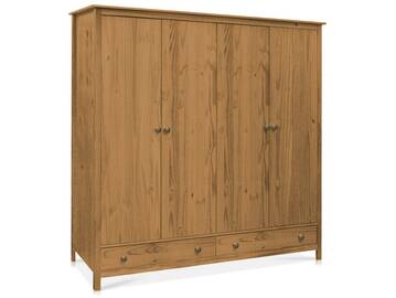 TOBINO Kleiderschrank 4trg, Material Massivholz, Kiefer Kiefer gewachst | Metall