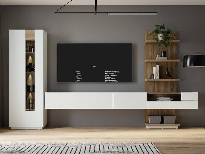 LENNOX Wohnwand, Material Dekorspanplatte, lichtgrau/Valencia Oak Dekor 