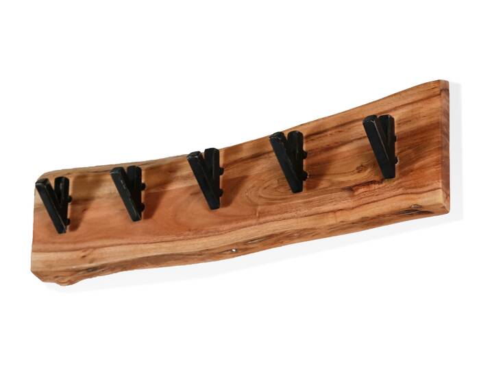 WARI Wandgarderobe, Material Massivholz, Akazie massiv 5 Haken