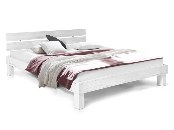 PUMBA Massivholzbett mit Kopfteil, Material Massivholz, Fichte 120 x 200 cm | weiss | Standardhöhe