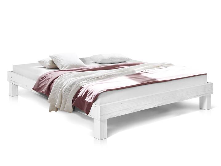 PUMBA Massivholzbett ohne Kopfteil, Material Massivholz, Fichte 90 x 200 cm | weiss | Standardhöhe