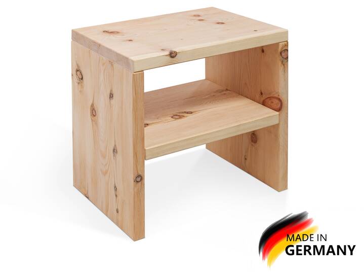 ZARUBA Nachtkommode mit Ablage, Material Massivholz, Zirbe unbehandelt