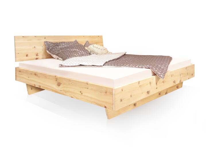 ZABINO Zirbenbett mit Wangenfuß, Material Massivholz, mit Kopfteil 180 x 200 cm | Zirbe unbehandelt