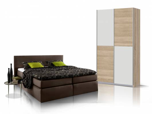ORENO Schlafzimmerset - Schrank und Boxspringbett braun | 140x200 cm ... ORENO Schlafzimmerset - Schrank und Boxspringbett braun | 140x200 cm ...