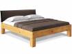 CURBY 4-Fuß-Bett mit Polster-Kopfteil, Material Massivholz, rustikale Altholzoptik, Fichte