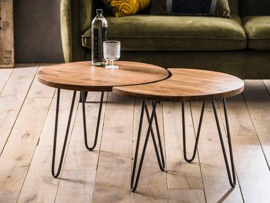 ZURI 2er Set Couchtische rund, 60 cm, Material Massivholz, Akazie