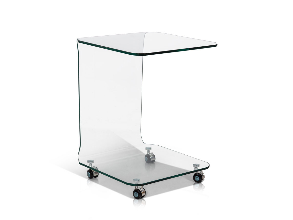 Beistelltisch aus Glas Konsolentisch PEPPE Konsole Glastisch Tisch mit Rollen 