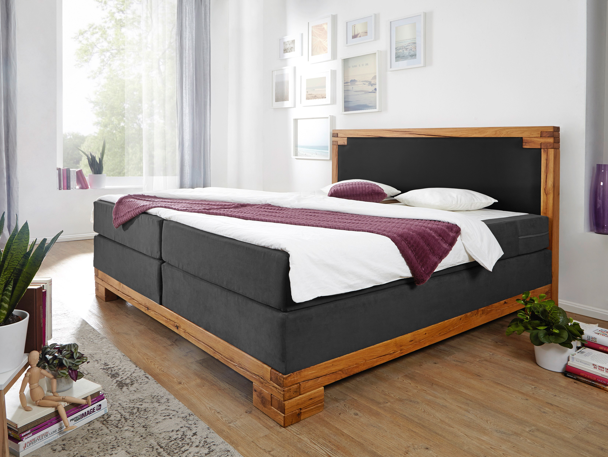 BELLAMIE Boxspringbett mit massivem Holzrahmen 180 x 200 cm