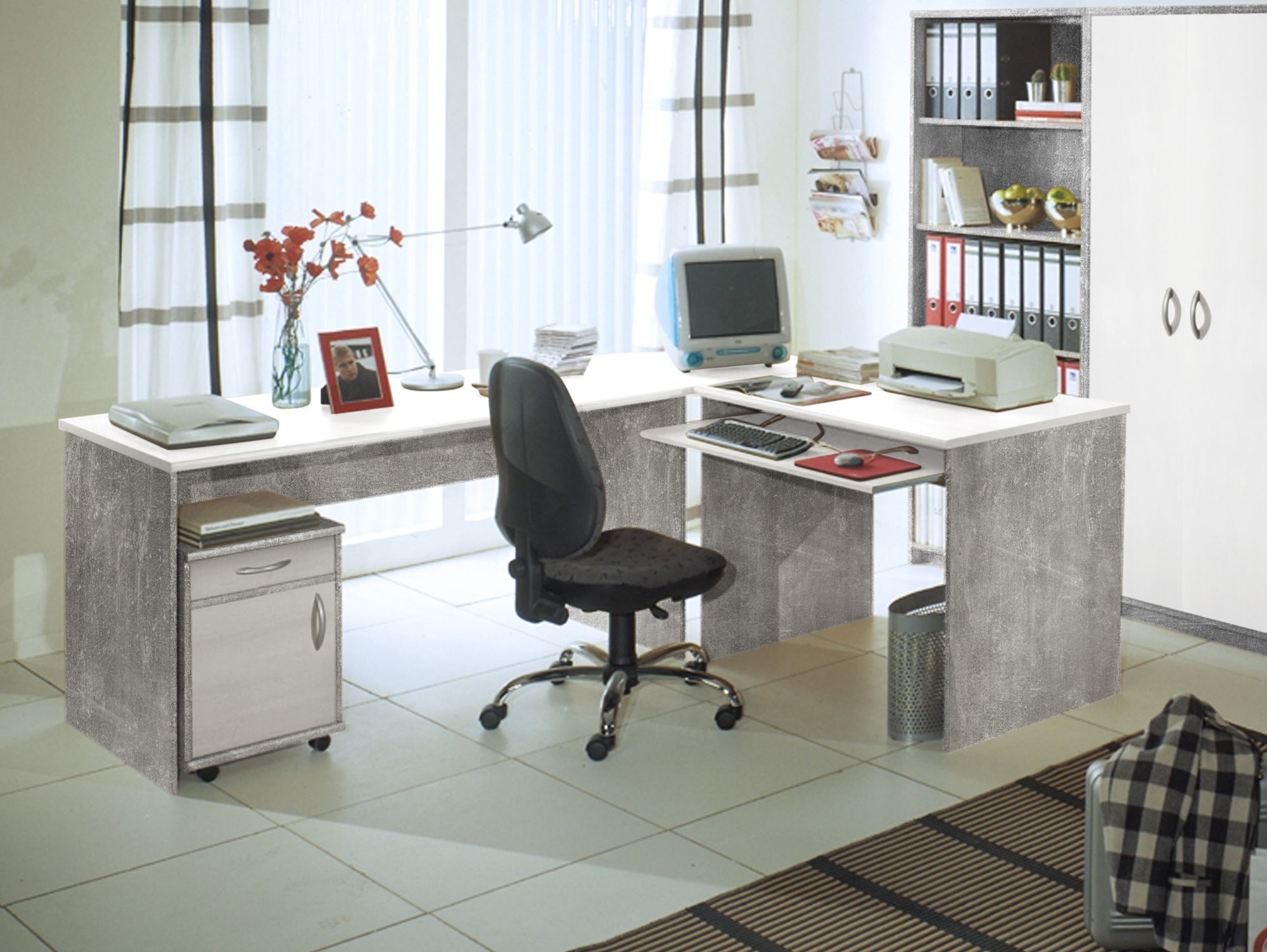 Office Compact Winkelkombination Material Dekorspanplatte Betonfarbig