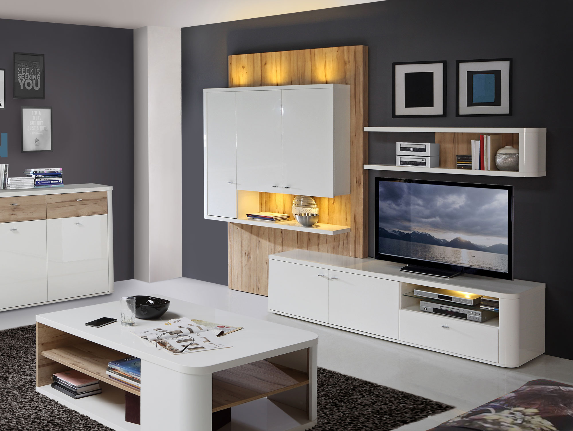 moderne wohnwande eiche, martina wohnwand weiß/eiche dekor, Innenarchitektur