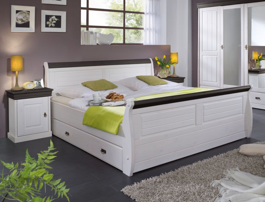 ROMAN Massivholzbett Kiefer weiss 100 x 200 | weiss ...