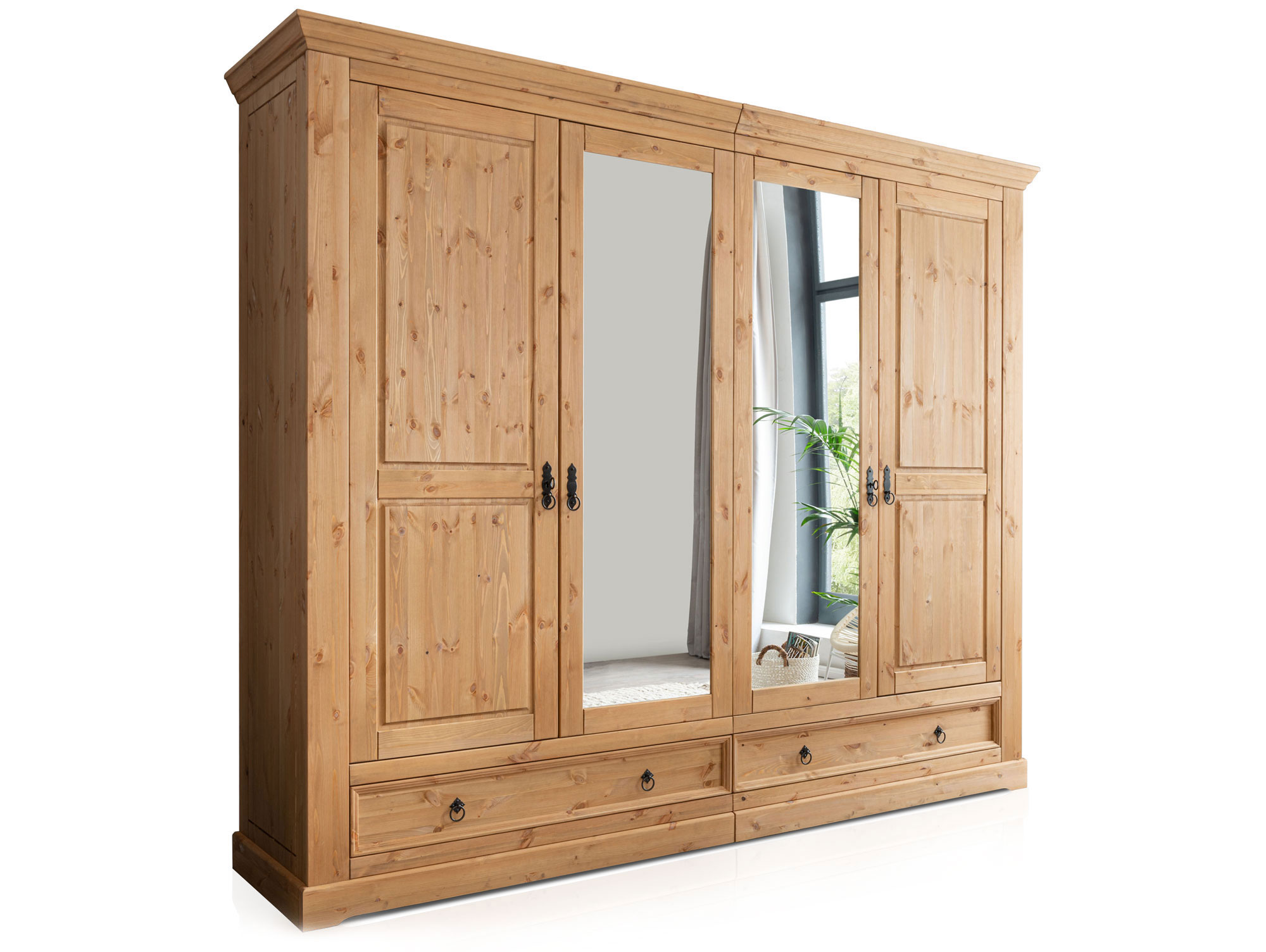 PALERMO Kleiderschrank, Material Massivholz, Kiefer eichefarbig