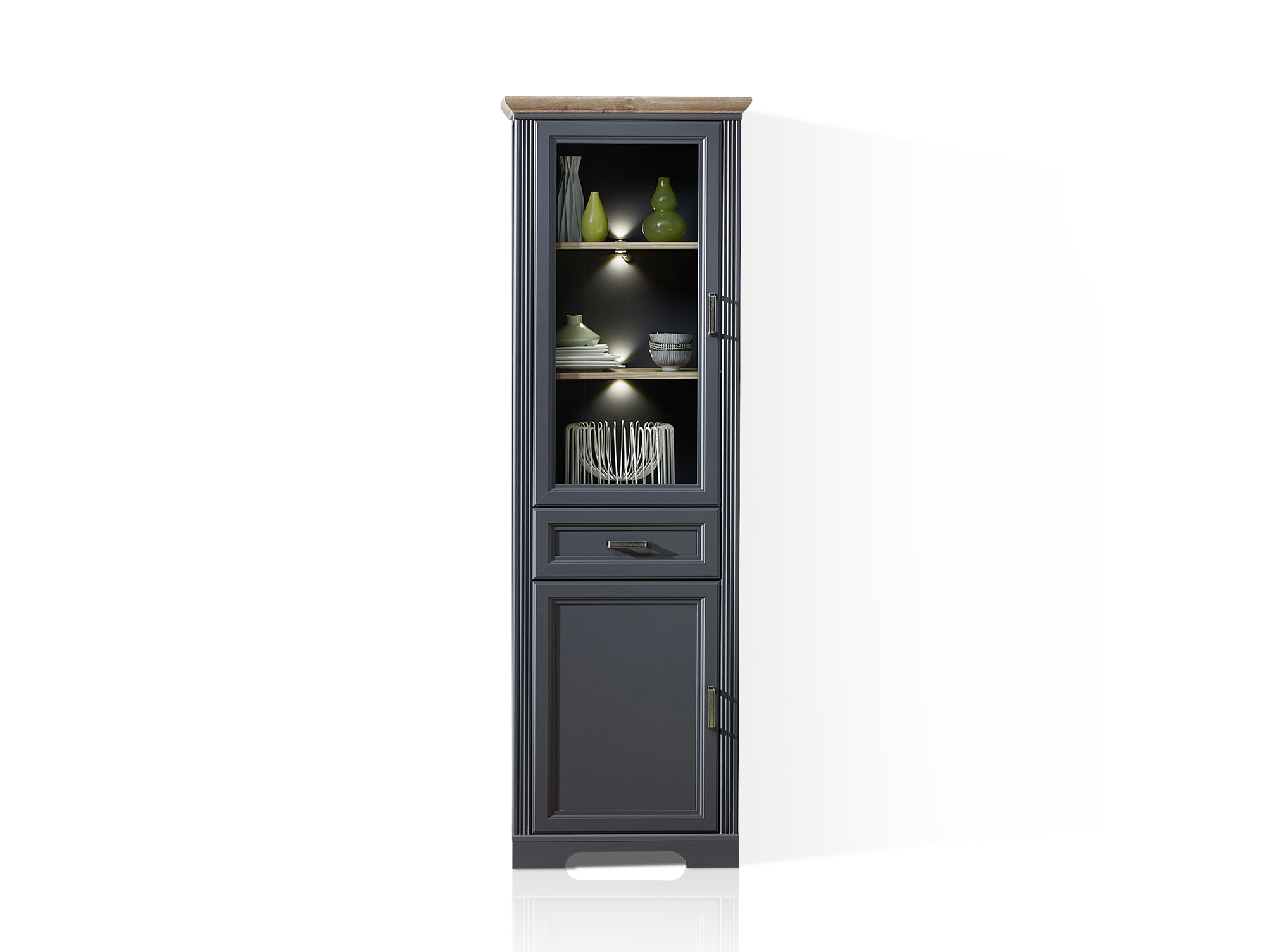 Jady Vitrine Schmal Material Mdf Graphitfarbig Eichefarbig Jady Vitrine Schmal Material Mdf Graphitfarbig Eichefarbig