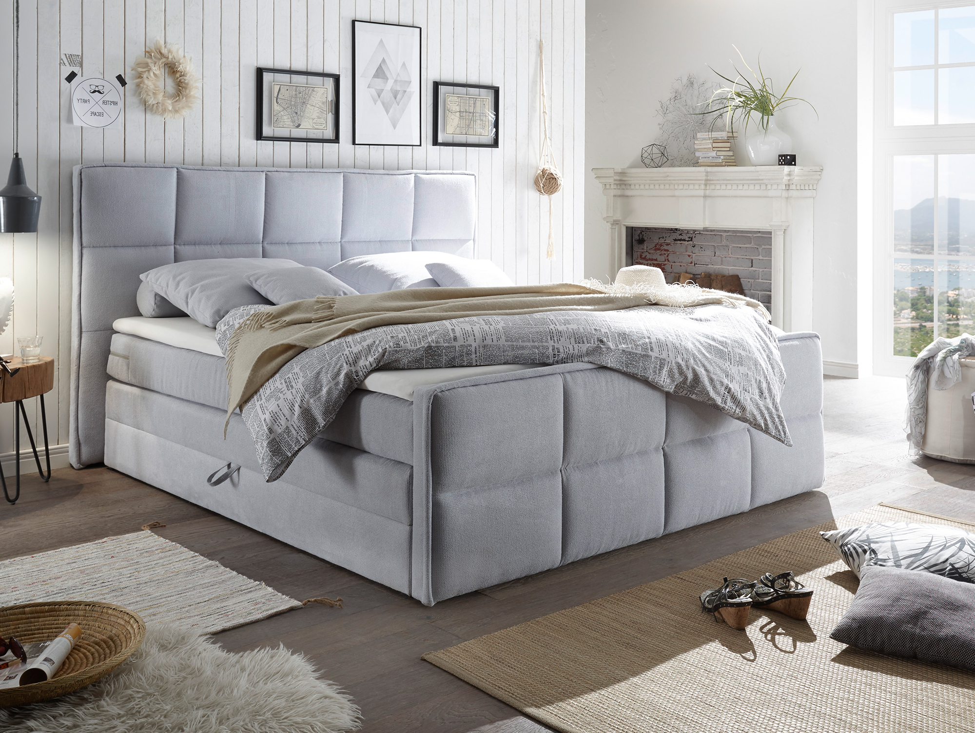 ALAN Boxspringbett/Doppelbett mit Bettkasten hellgrau