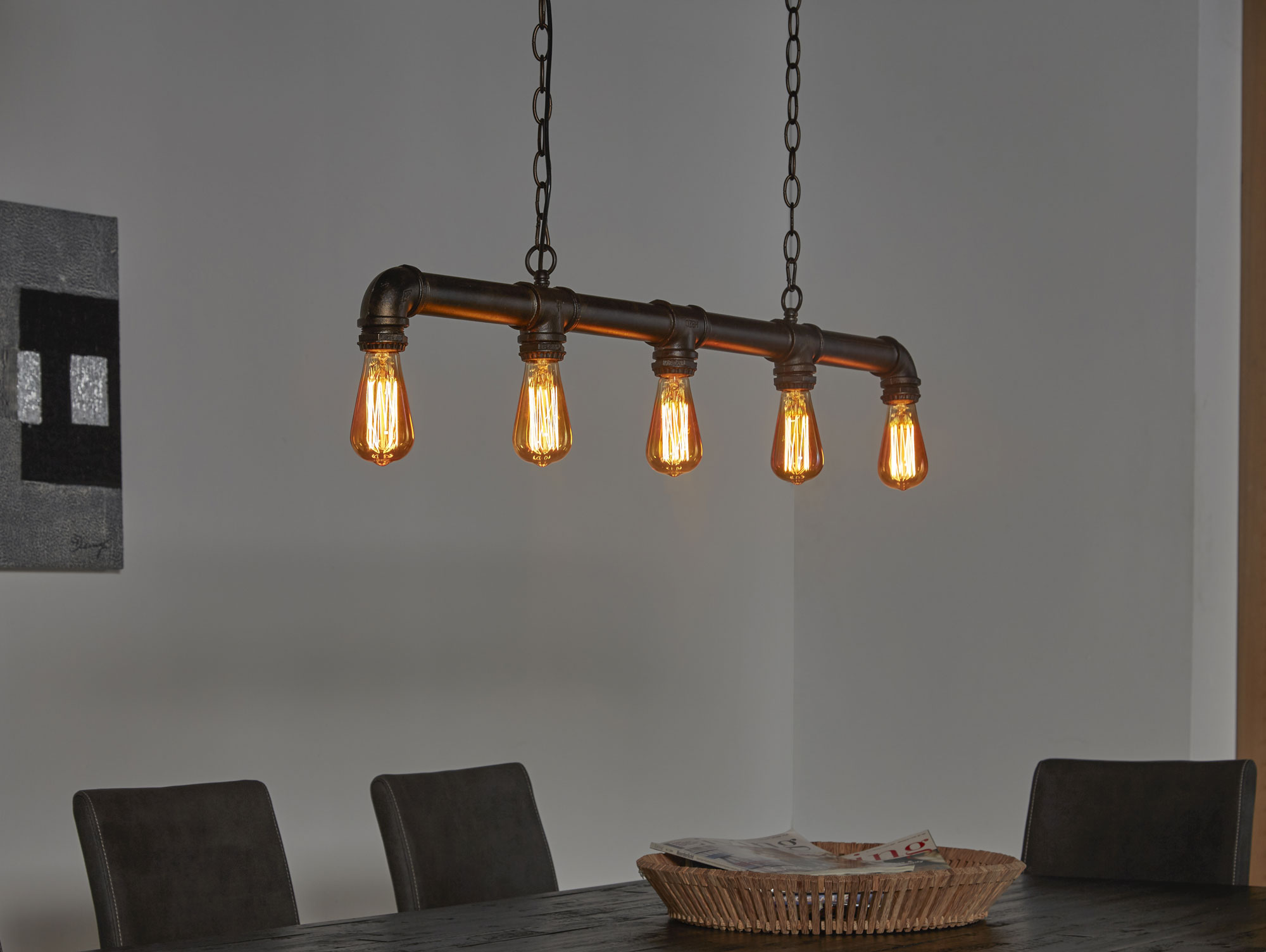 Tafel Pendelleuchte Industrial Tube Schwarz 5 Lampen
