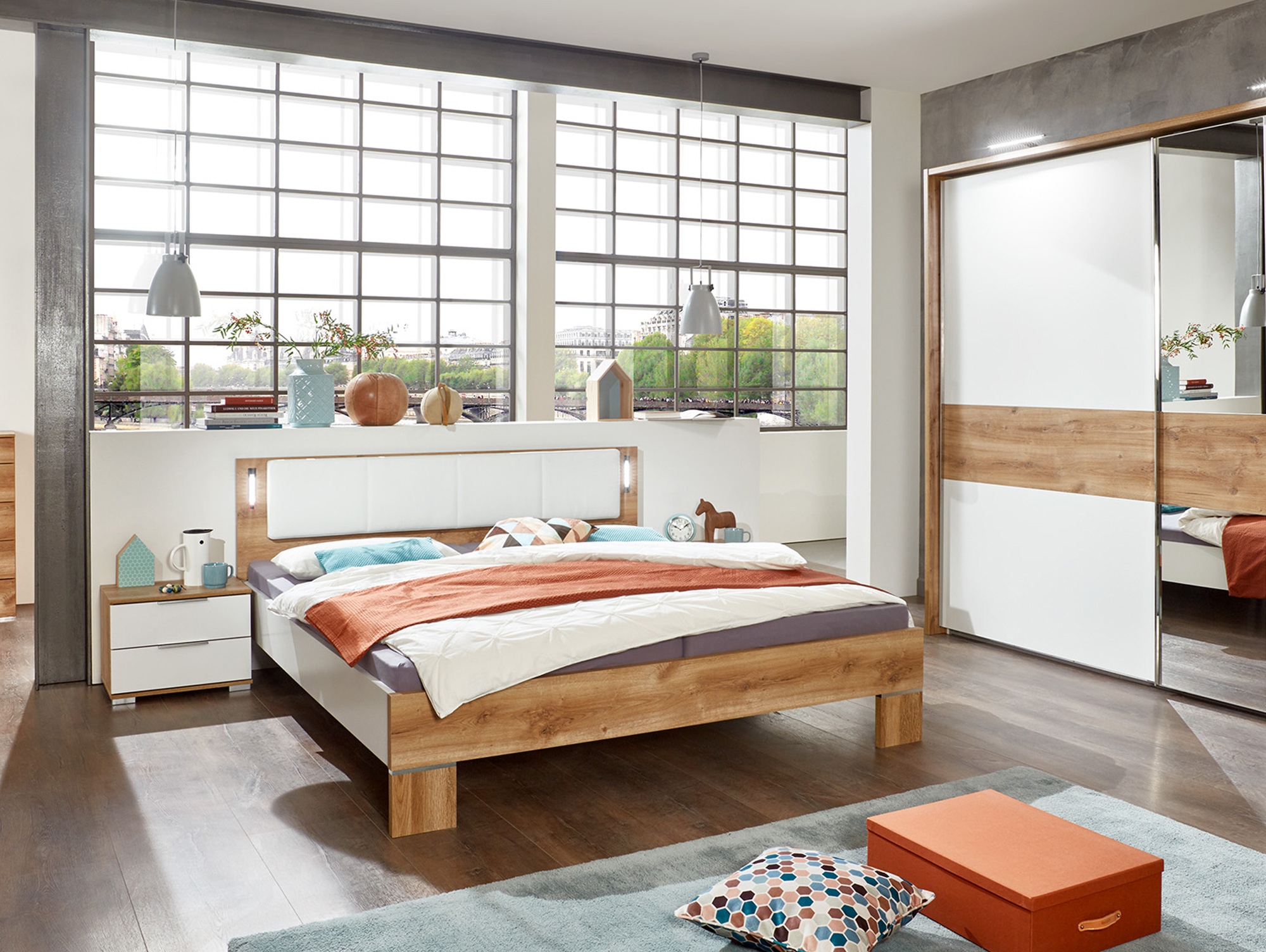 CASY Komplett-Schlafzimmer weiß/Plankeneiche