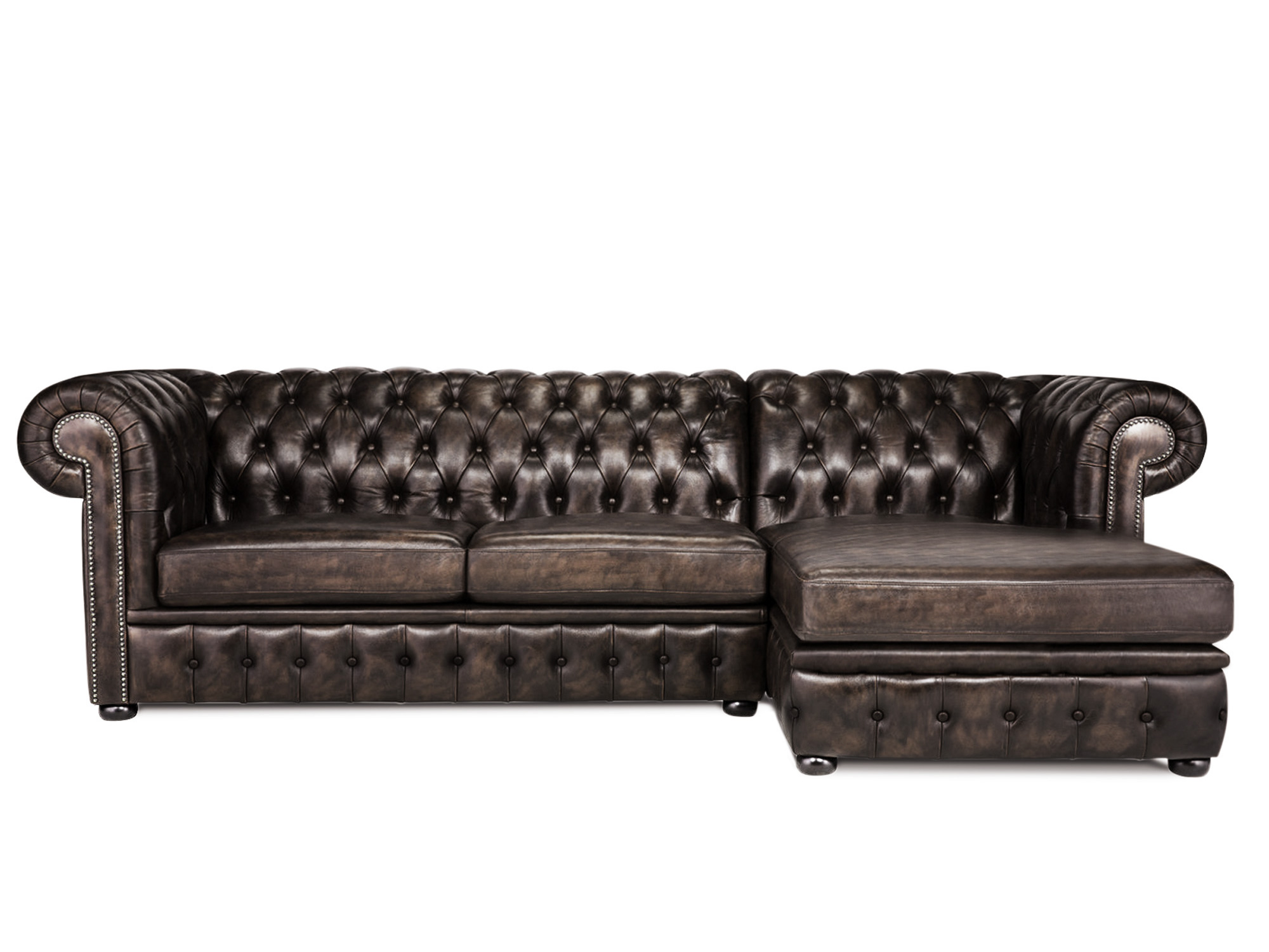 CHESTERFIELD Echtleder Ecksofa rechts BIRMINGHAM, antikbraun