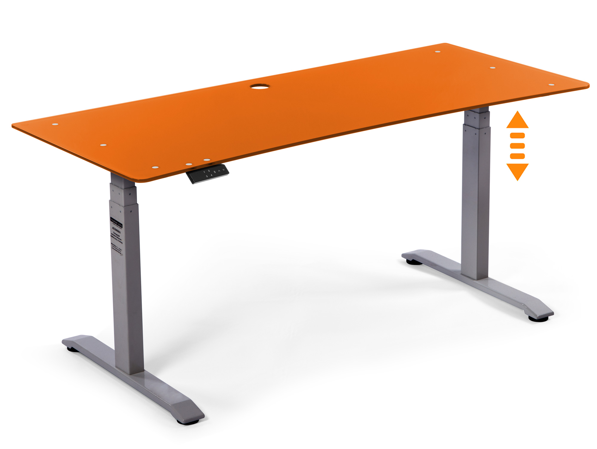 Office One Elektrisch Verstellbarer Schreibtisch Stehtisch Material Glasplatte 10 Mm 180x70 Cm Orange Grau