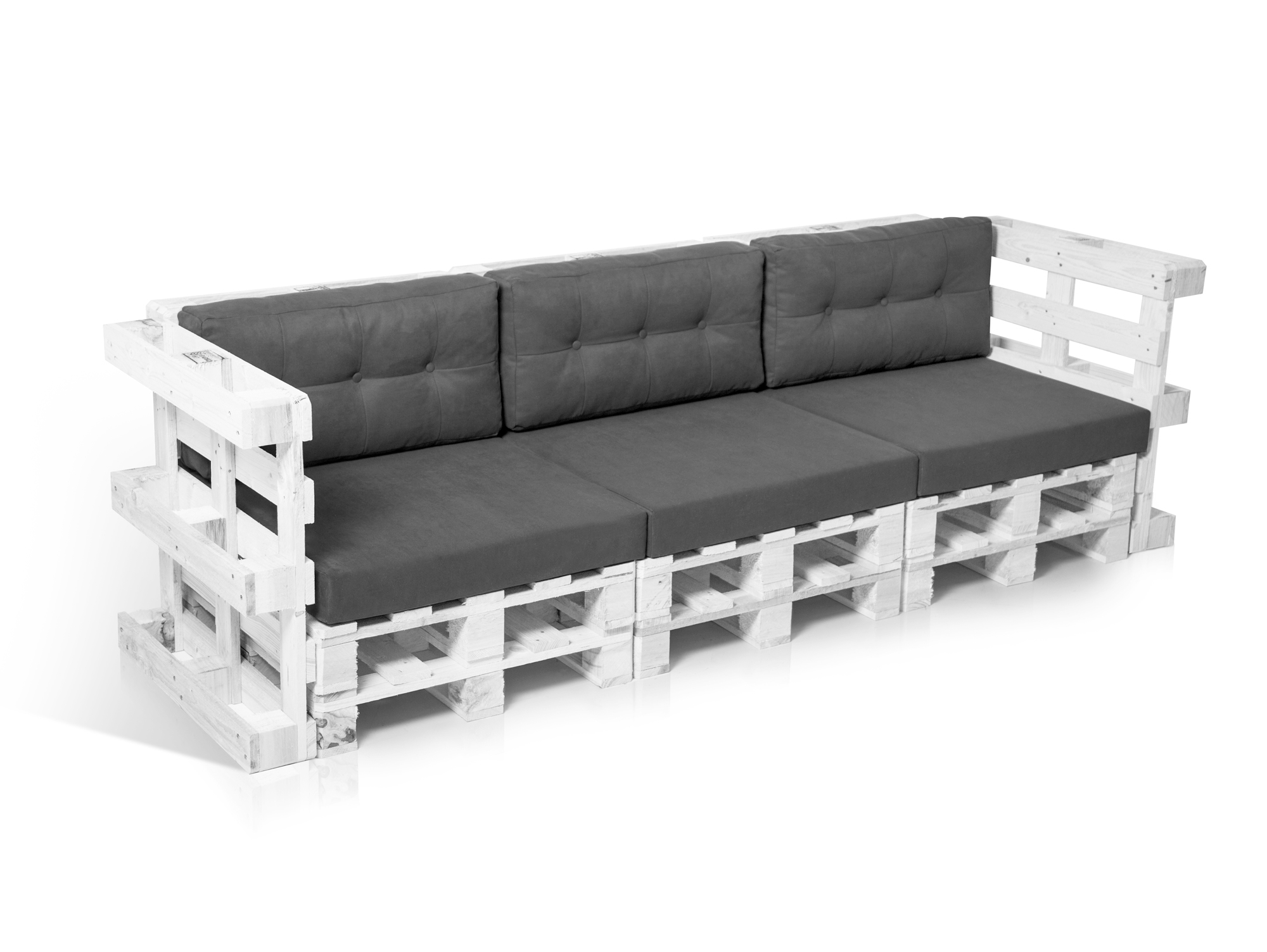 PALETTI 3-Sitzer Sofa aus Paletten weiss lackiert
