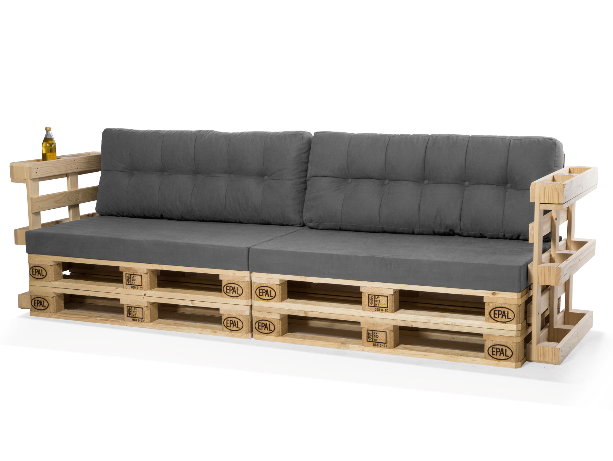 en.casa® Euro Paletten Sofa Grau 2-Sitzer mit Paletten Polster Kissen Lehnen 