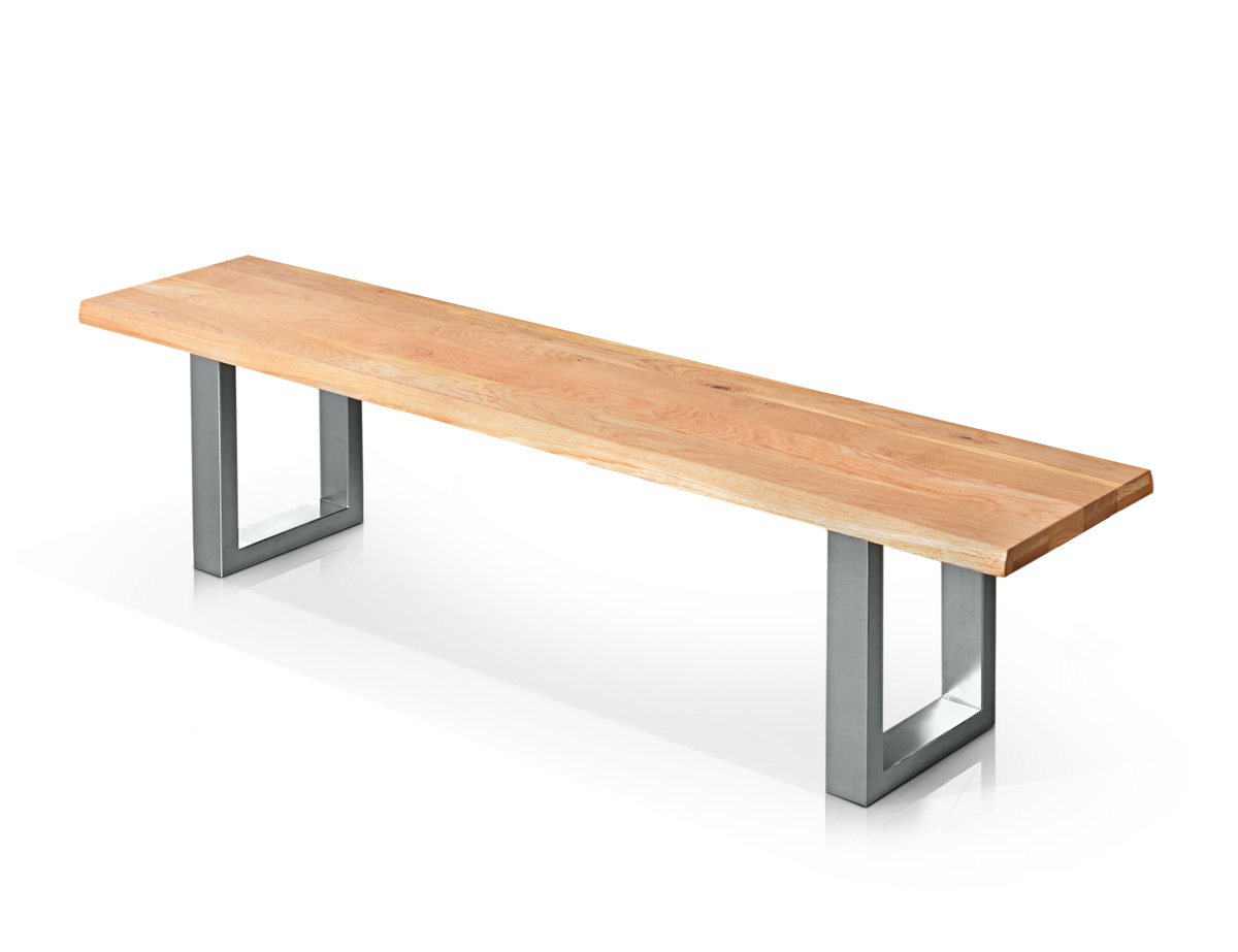 TOBAGO Sitzbank Wildeiche / Fuß Edelstahlfarbig lackiert 160 cm
