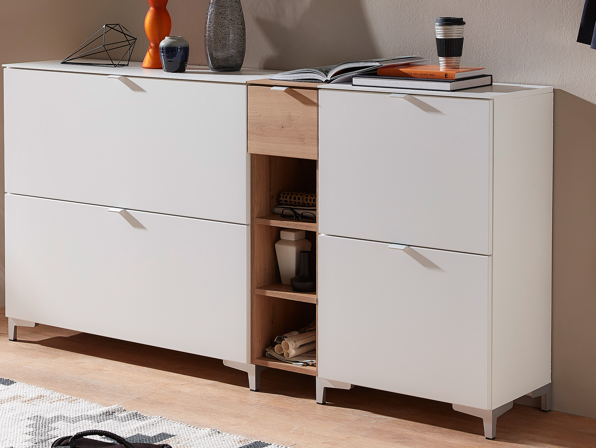 TEMIDO Schuhschrank schmal, Material MDF weiss inklusive Fußset