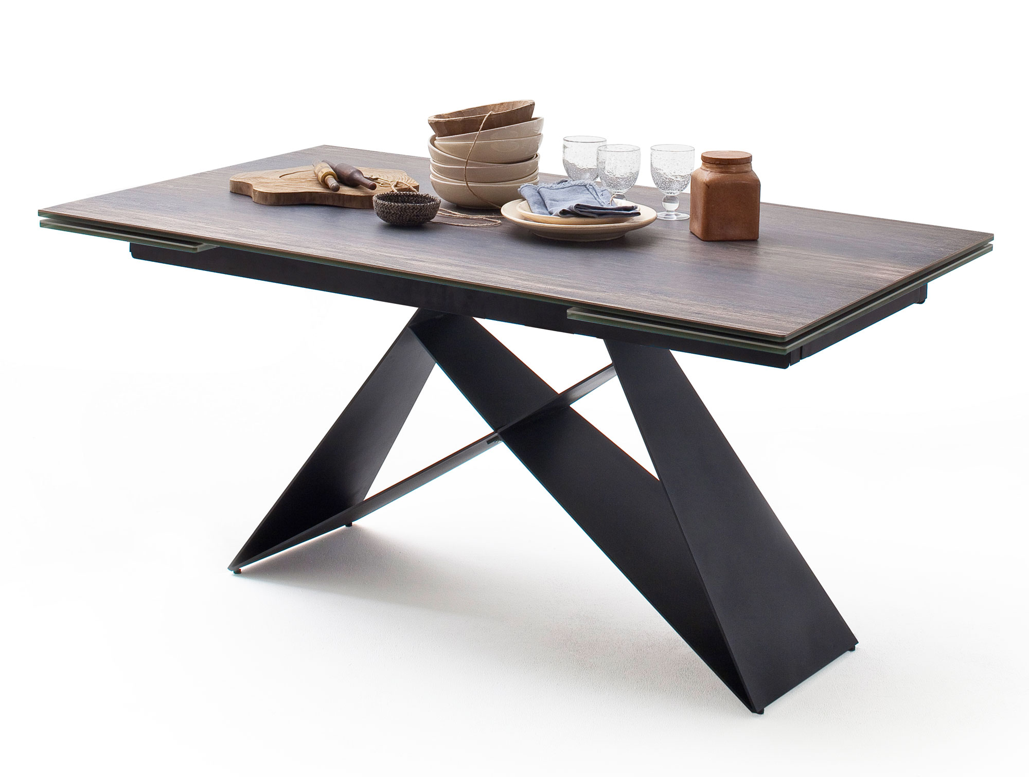 Kajan Esstisch 160 240x90 Cm Material Glas Metall Holzfarbig Schwarz Matt