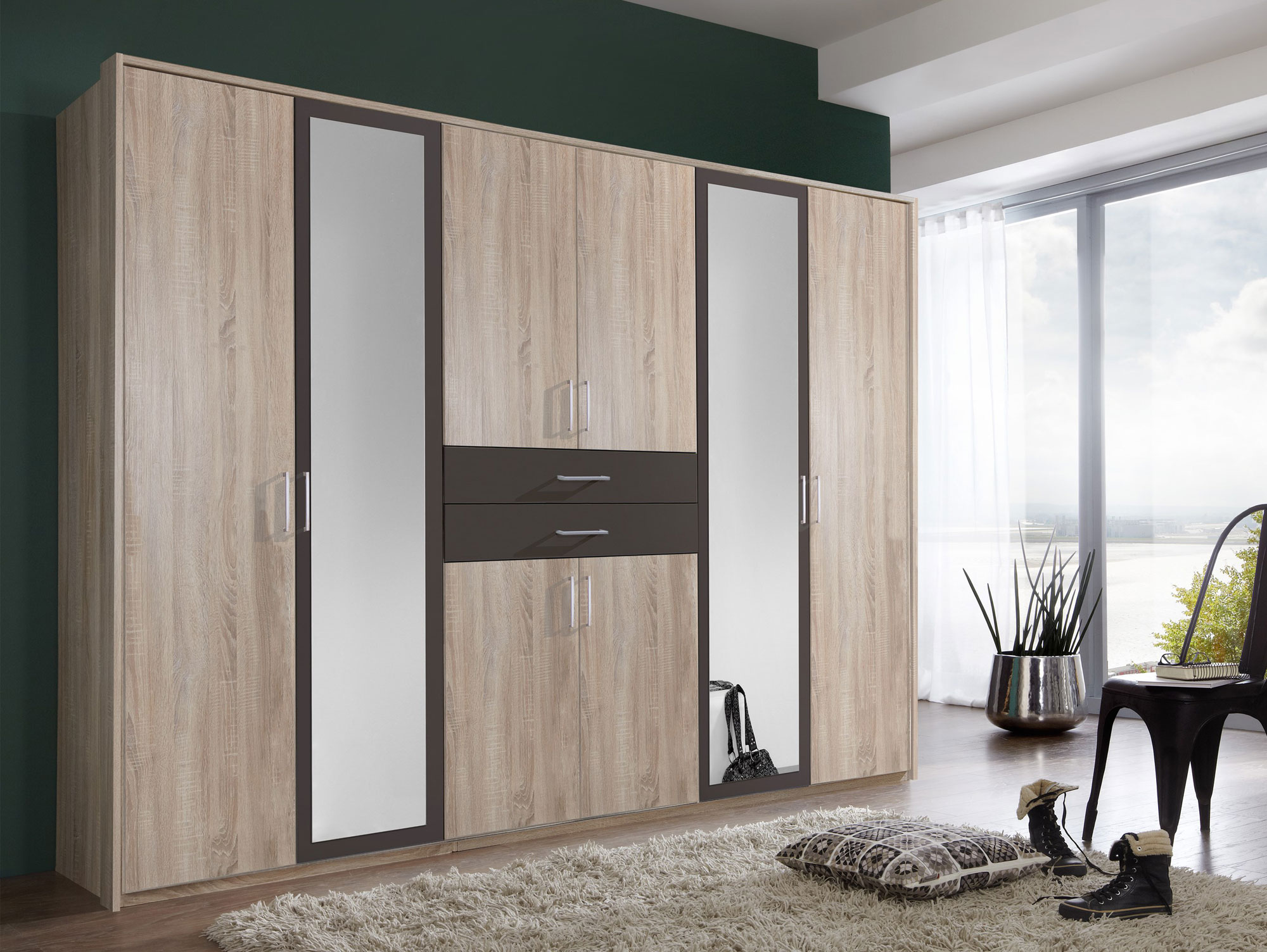DUSTIN Kleiderschrank mit Spiegeltür 270 cm | Eiche ...