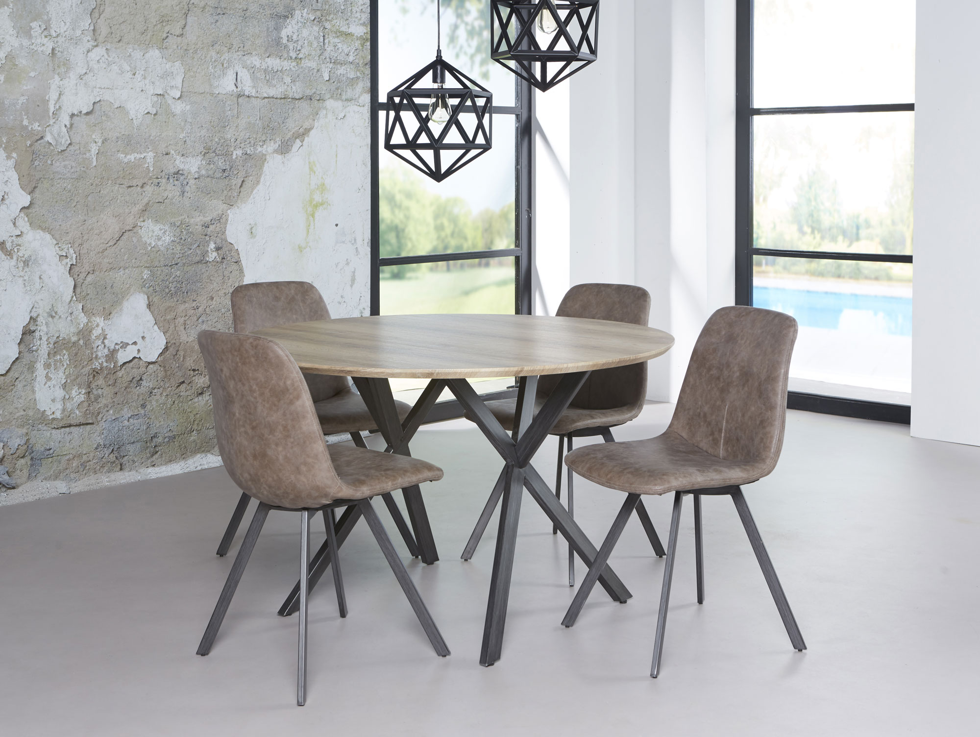 Julian Esstisch Rund 120 Cm Material Mdf Metall Eichefarbig