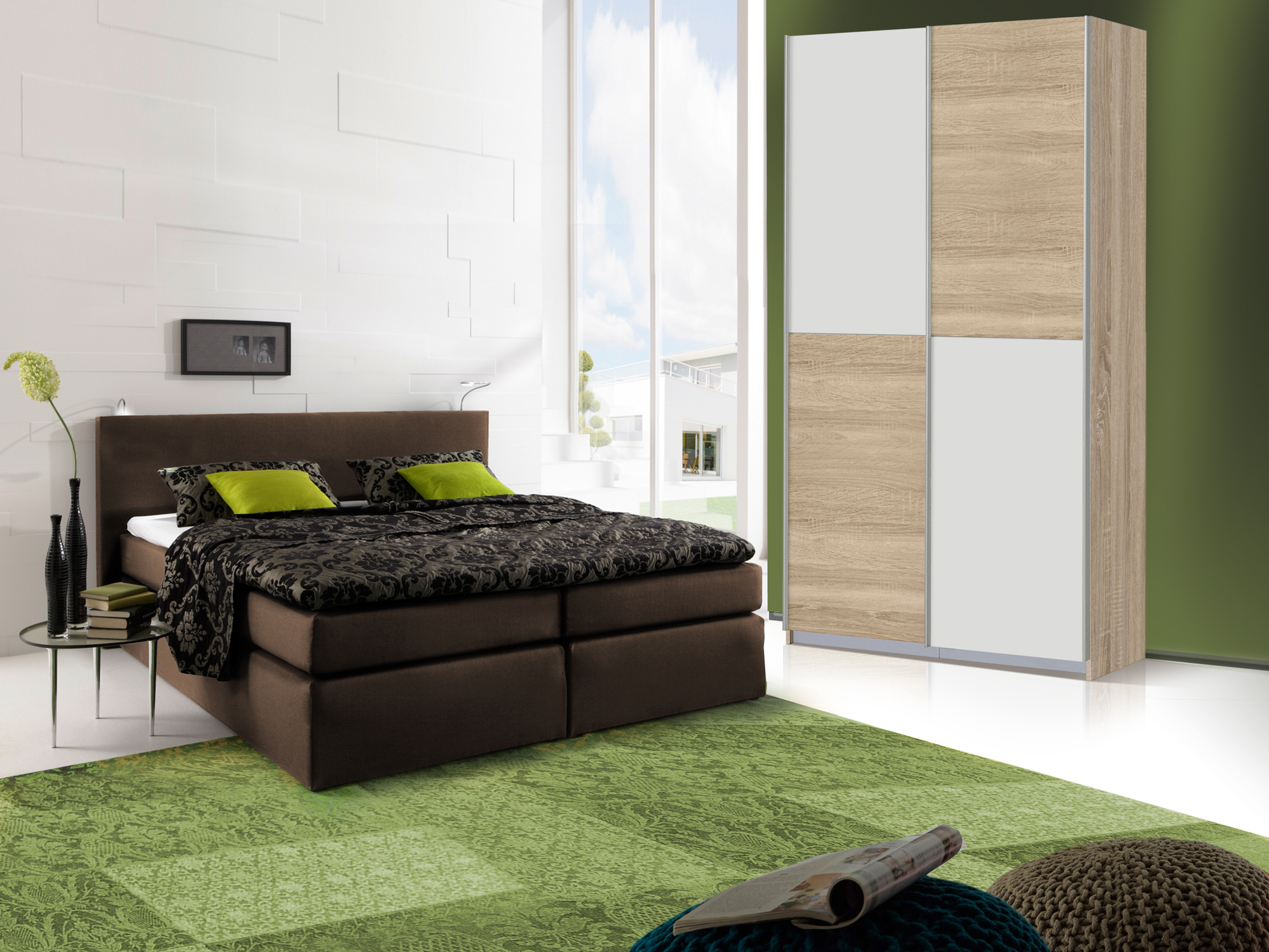 ORENO Schlafzimmerset - Schrank und Boxspringbett braun | 140x200 cm ... ORENO Schlafzimmerset - Schrank und Boxspringbett braun | 140x200 cm ...