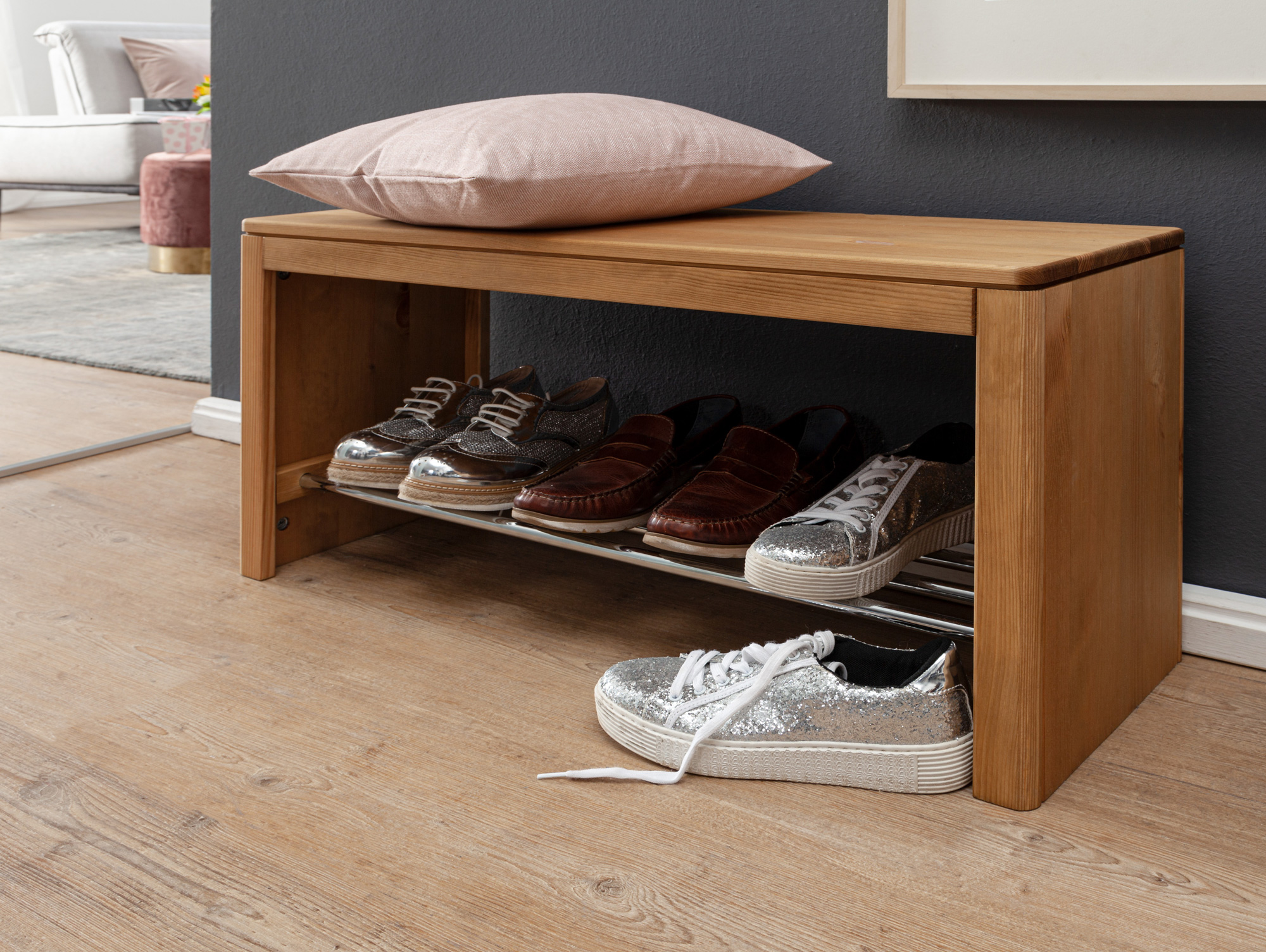 RICHY Schuhregal, Material Massivholz, Kiefer eichefarbig gebeizt