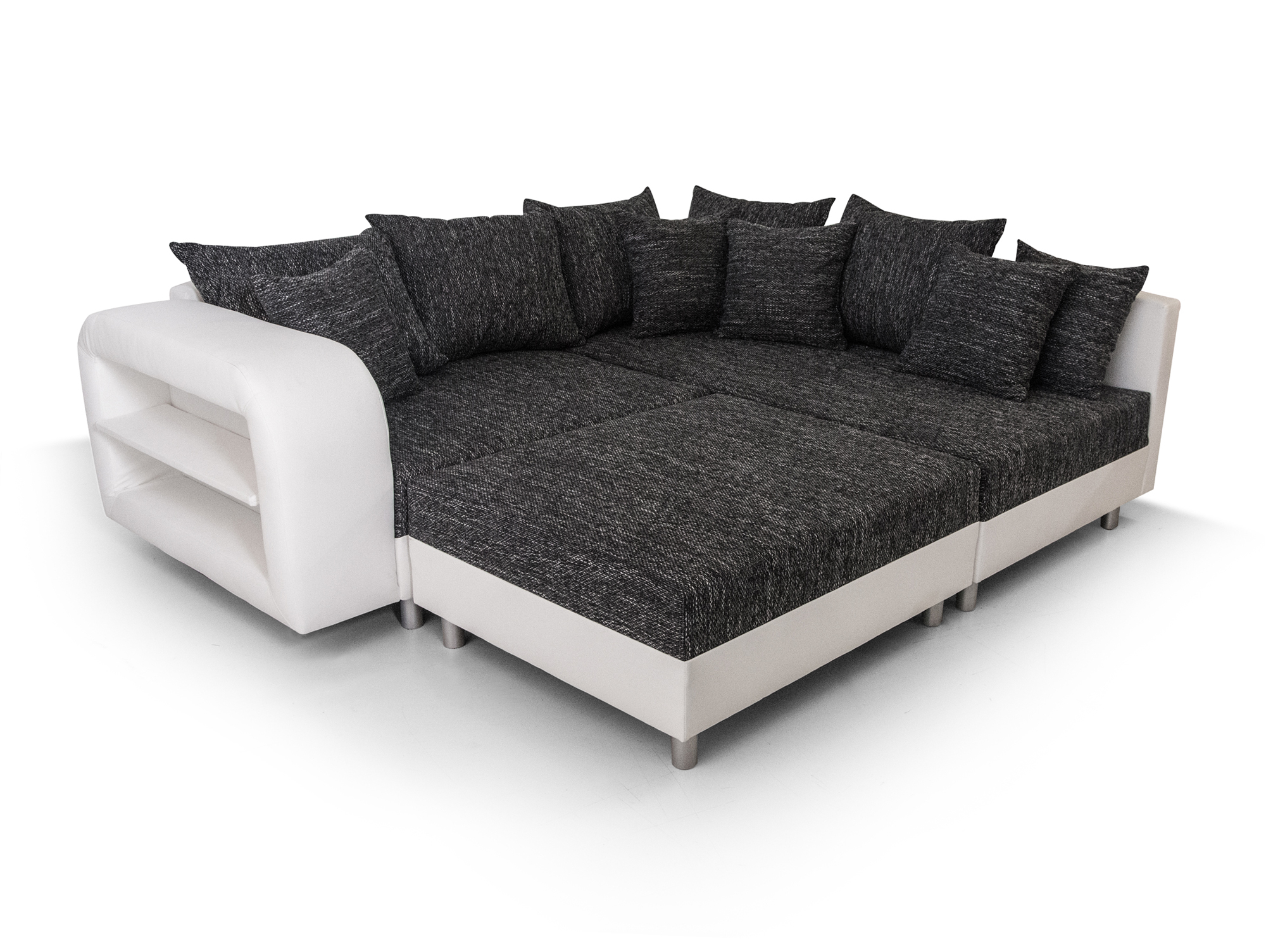 NAVARIA Ecksofa mit Hocker weiss/dunkelgrau rechts