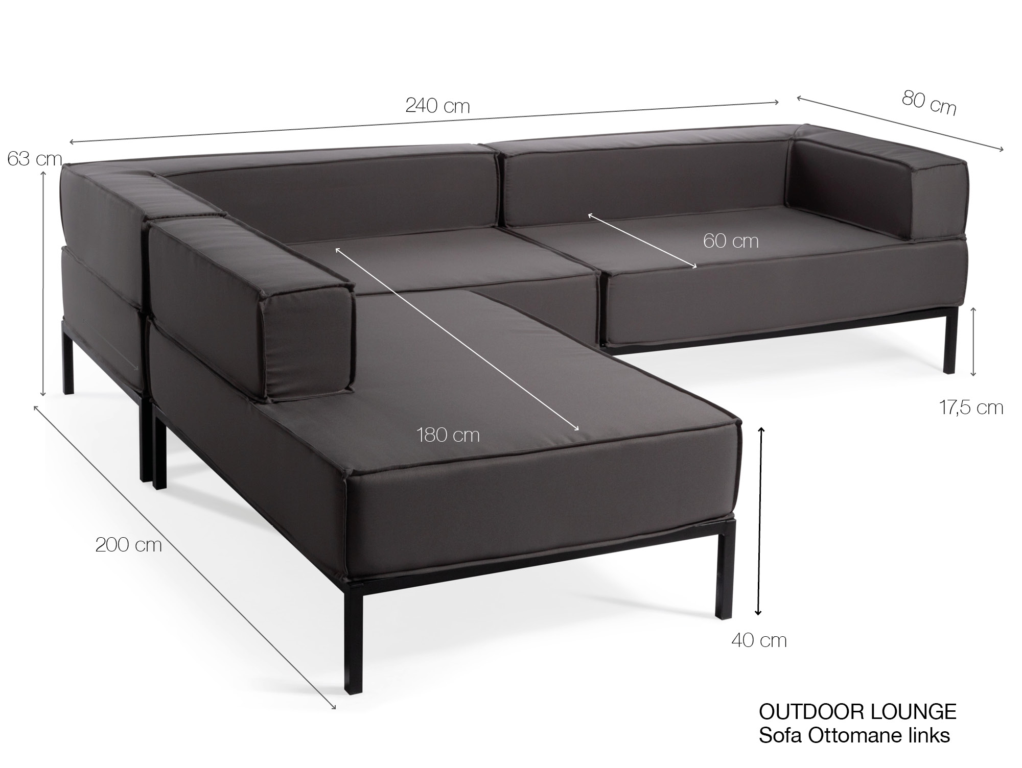 Outdoor Lounge Sofa Ottomane Links Metallgestell Mit Wasserfesten Polstern
