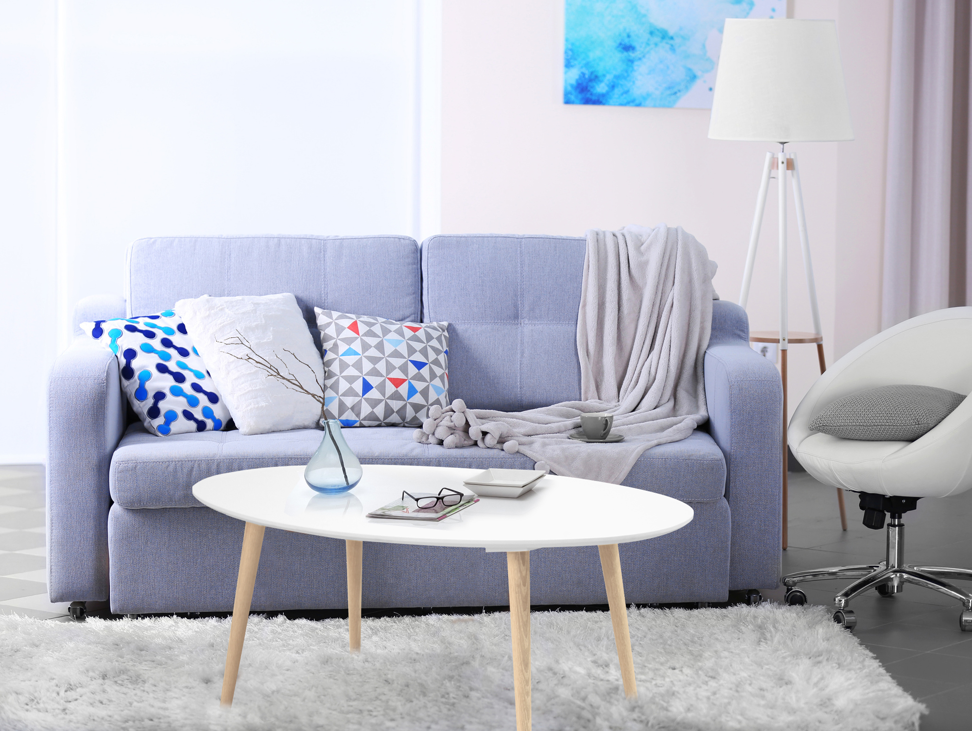 STEVEN Couchtisch oval mit Eiche Beine weiss STEVEN Couchtisch oval mit Eiche Beine weiss