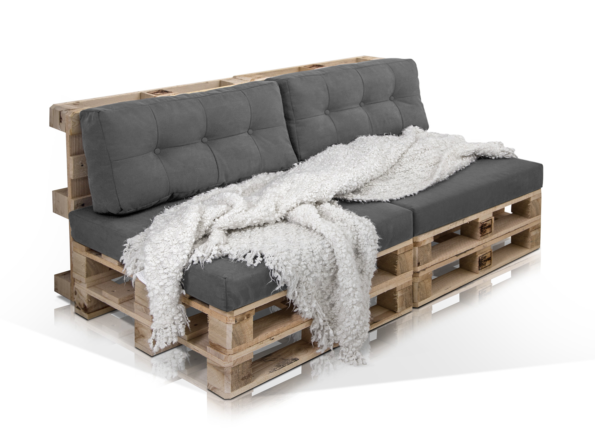 PALETTI 2Sitzer Sofa aus Paletten natur ohne Armlehnen