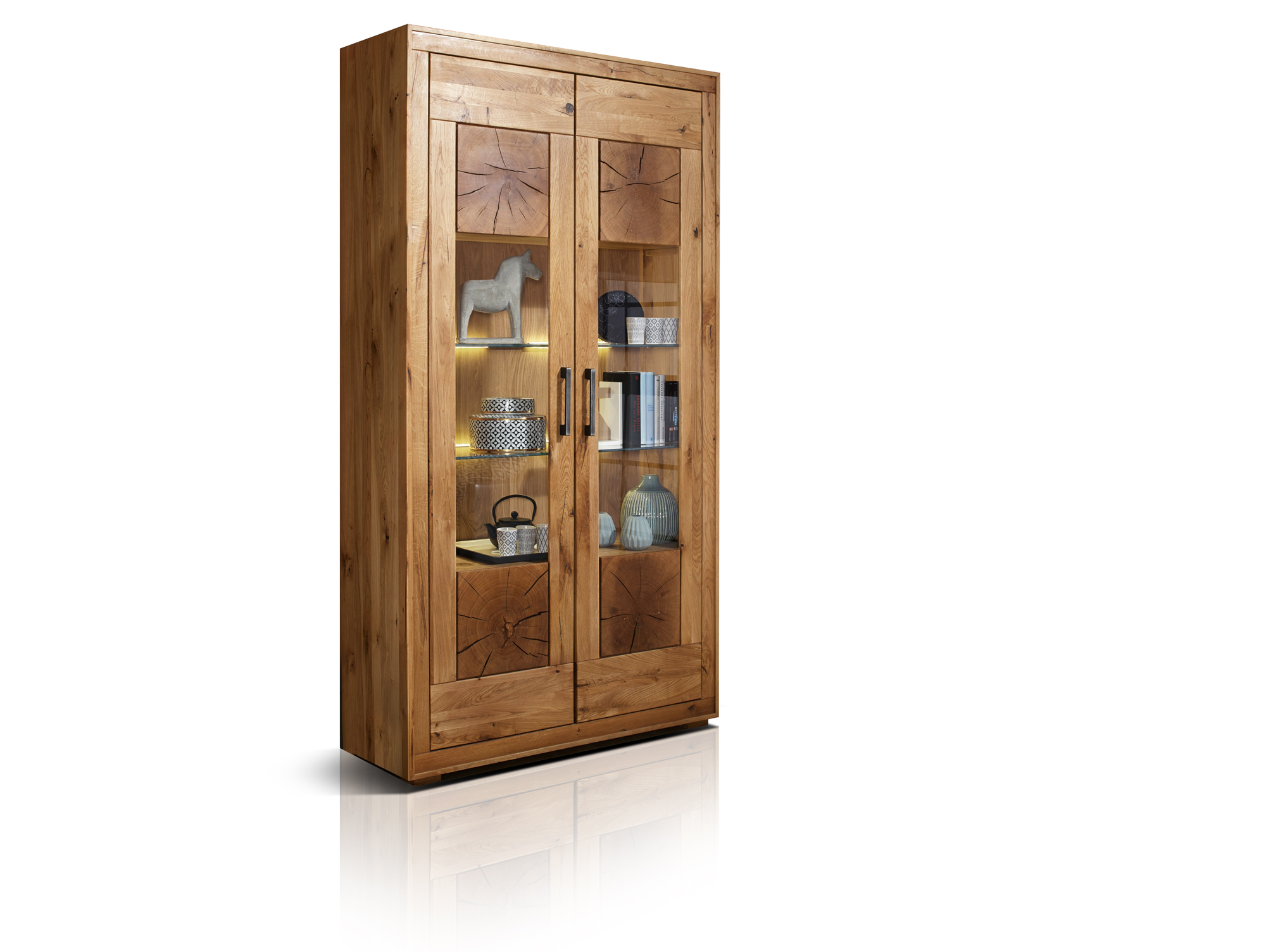 WINSTON II Vitrine, Material Massivholz, Wildeiche geölt