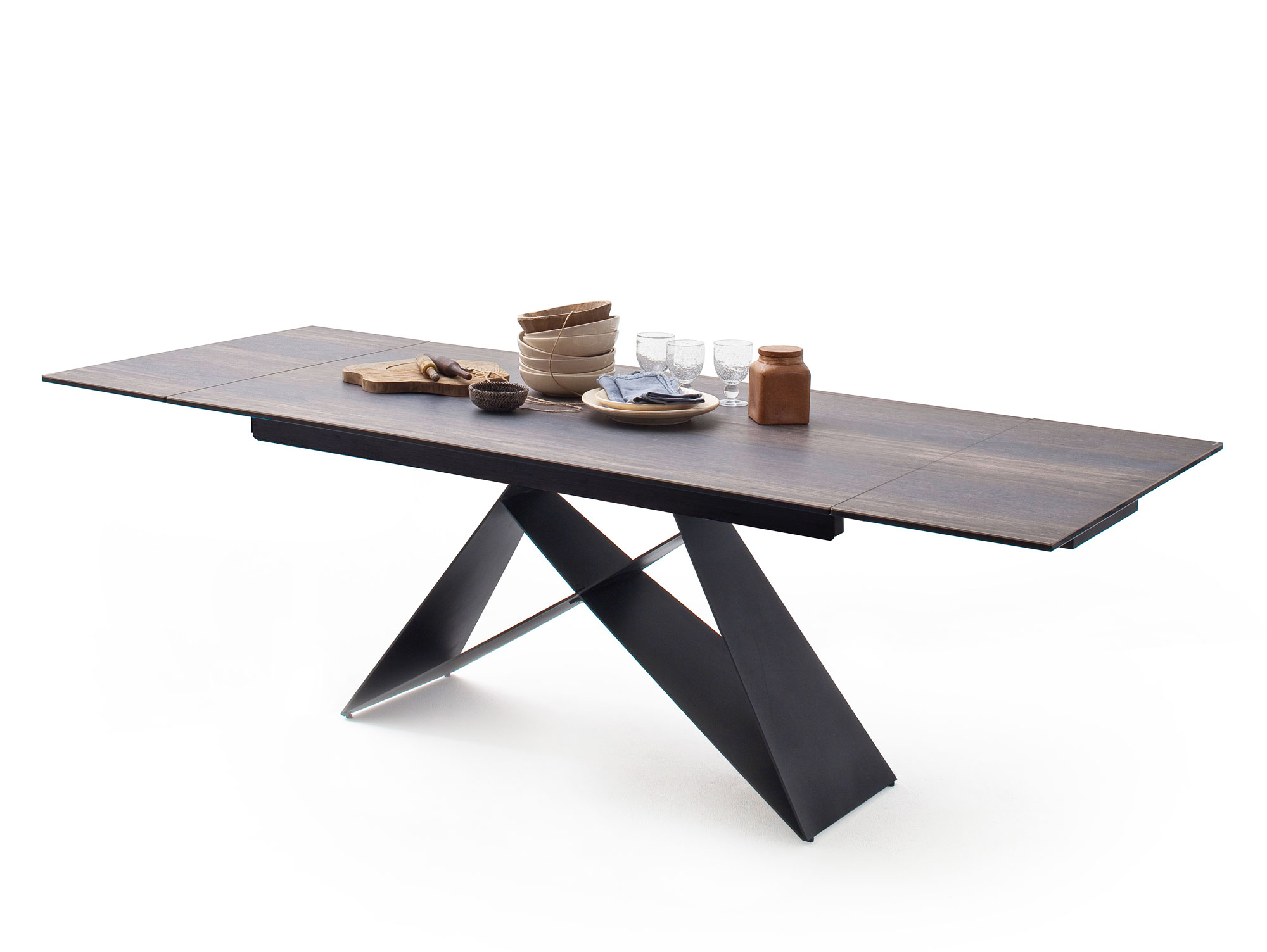 Kajan Esstisch 160 240x90 Cm Material Glas Metall Holzfarbig Schwarz Matt