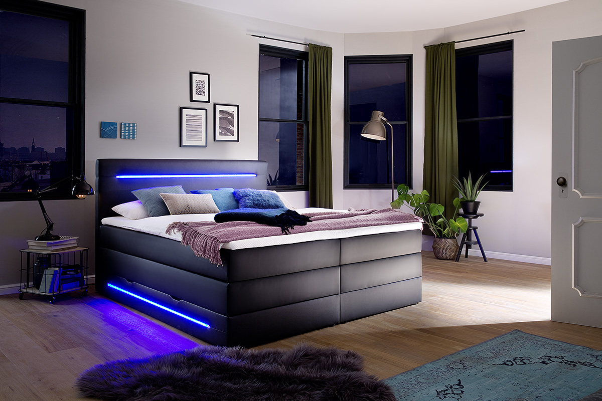 LONNI II Boxspringbett mit Bettkasten und integrierter LED-Beleuchtung