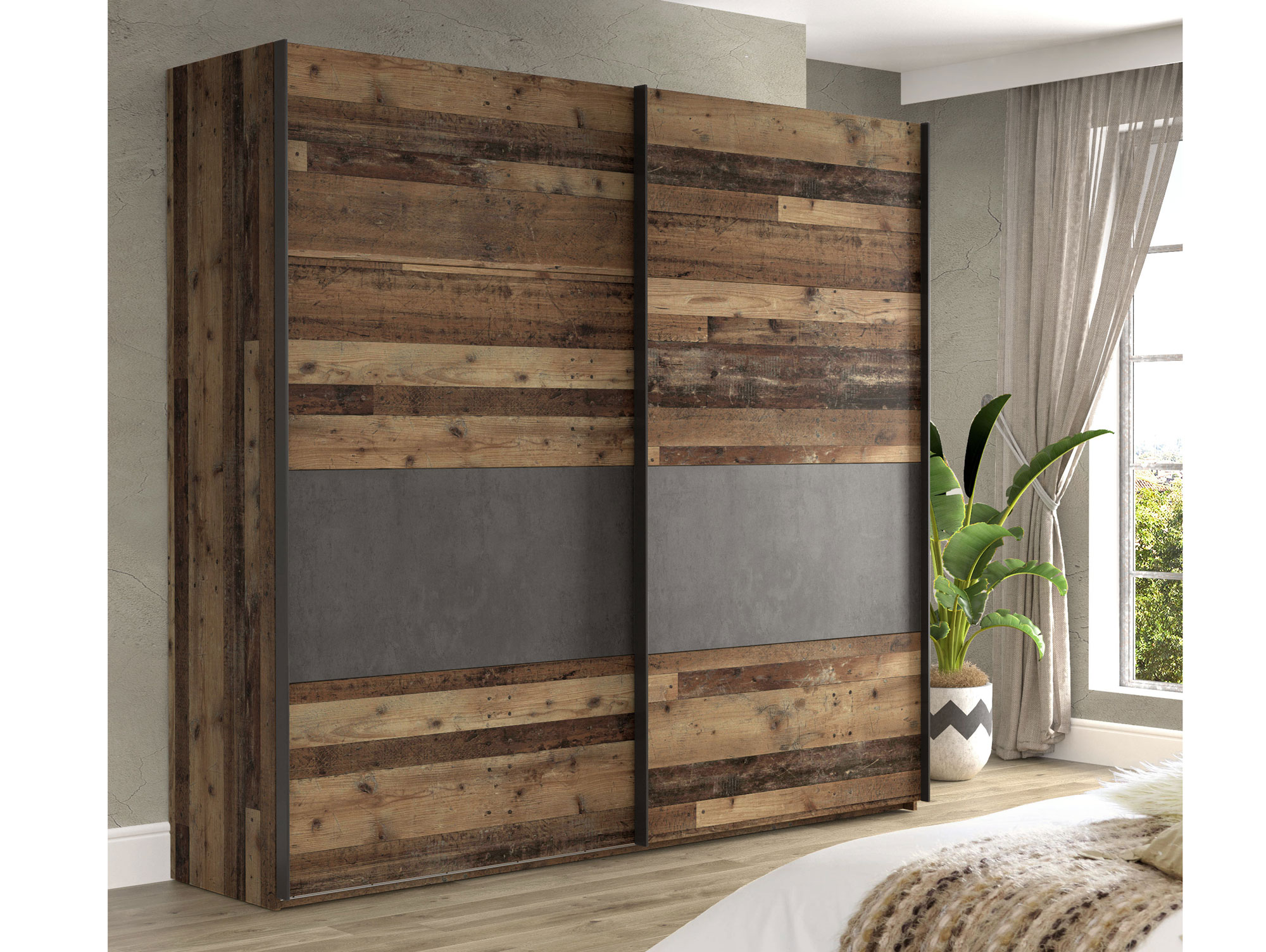 CASSIA Schwebetürenschrank, Material Dekorspanplatte, Old Wood Vintage